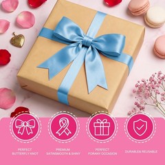 1 String Blue Bow Garland Banner, Pre-Strung Ribbon Bows Decorations for