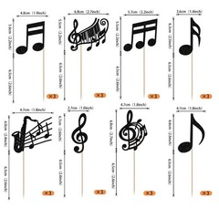 24 Pack Music Notes Cupcake Toppers Glitter Black Music Theme Party Decoratio…
