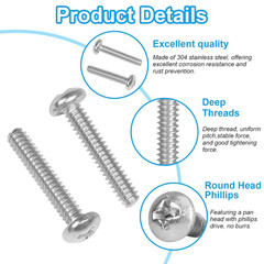 15 Pcs #6-32 X 2 Pan Head Machine Screws, 304 Stainless Steel, Truss Head Bolts,