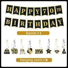 70th Birthday Decorations for Men Black Gold, 37PCS 70th Birthday Party 70/1956