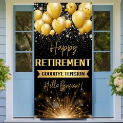 Happy Retirement Door Banner | Black Gold Retirement Party Decorations Door C…