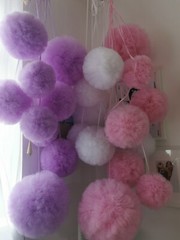 set of 4 hand made pretty tulle pom poms (large medium small extra small)