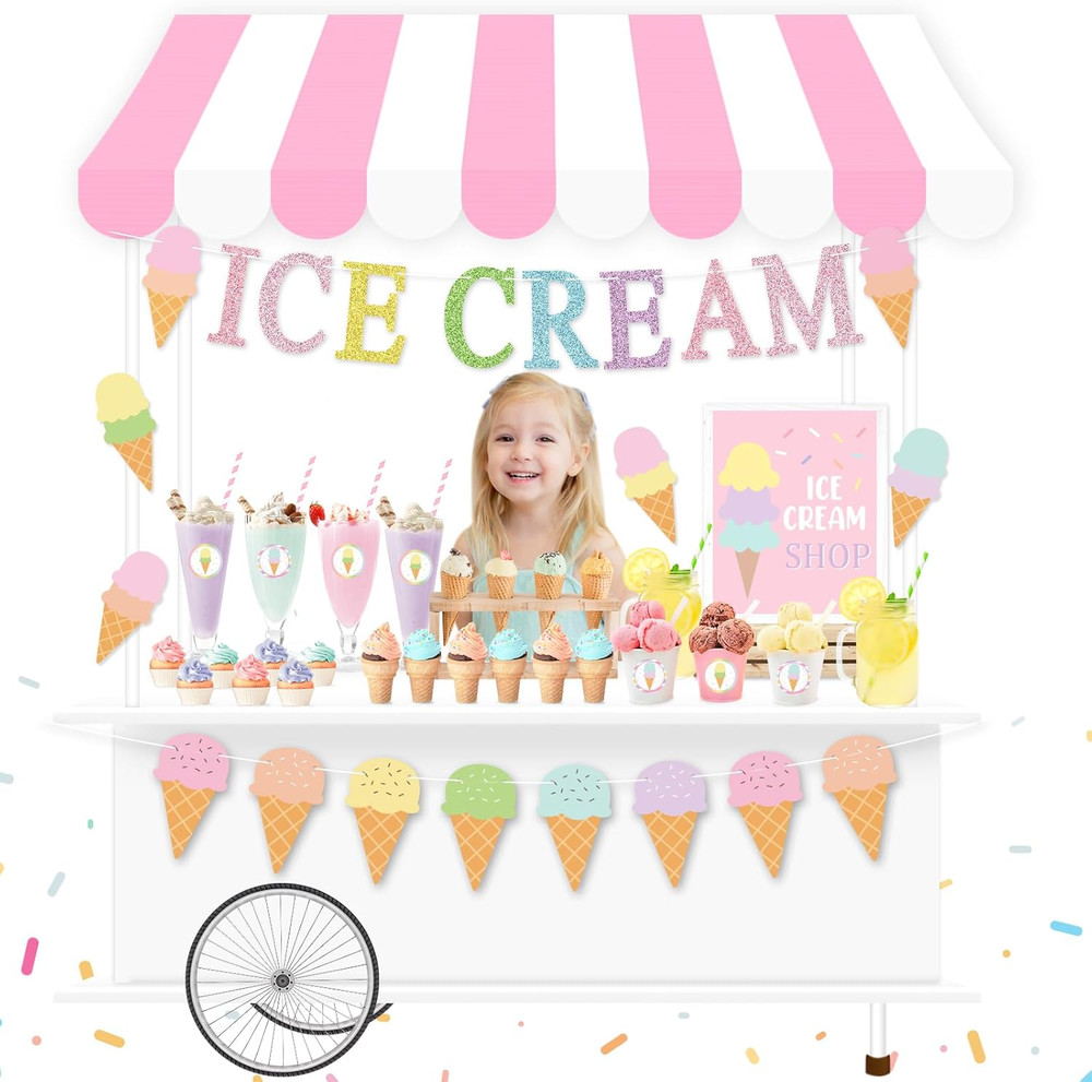 Ice Cream Party Stand Decor Kit, Summer Sundae Playstand Play Shop ICE CREAM Ban