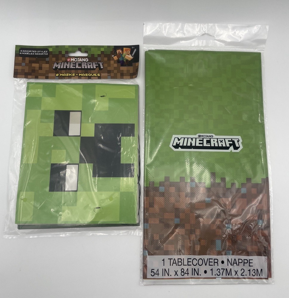 Minecraft 8 Birthday Masks & Tablecover Birthday Supplies