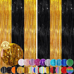 Black Red Fringe Curtain Party Streamers 2Pack 3.3 X 8.3 Ft Foil Fringe Backdrop