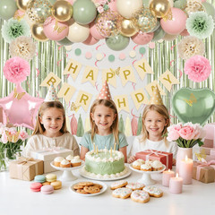 Pink and Green Birthday Decorations, Sage Green Pink Sand White Gold Balloons Ha