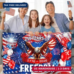Tiamon 250 Years Birthday Decoration, 3.6 x 6 Ft American 1776-2026 Backdrop USA