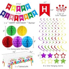 Birthday Party Decorations Rainbow Happy Birthday Banner Honeycomb Colorful