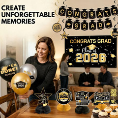 Graduation Decorations 2026 Black Gold Party Decor Set Grad Banner Class