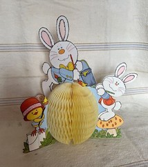 Vintage Hallmark Easter Bunny Table Top Honeycomb Decor Painted Easter Egg