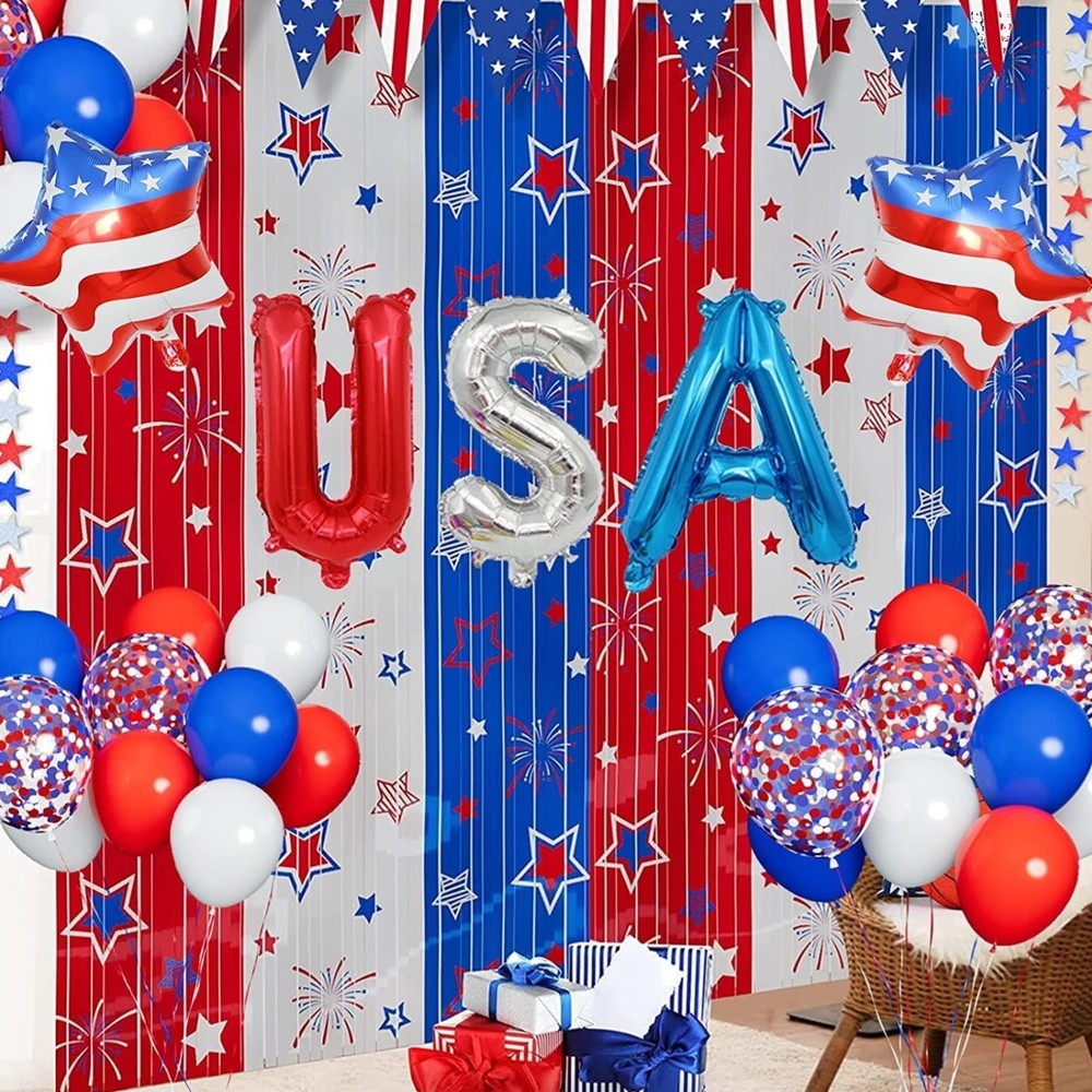 Red White and Blue Balloons Party Decorations with Patriotic Theme Foil Fring…