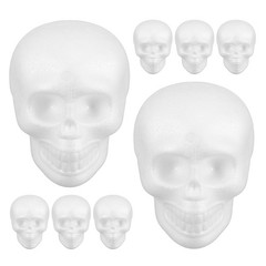 8Pcs Lightweight White Polystyrene Foam Skulls for Desktop and Party Decorations