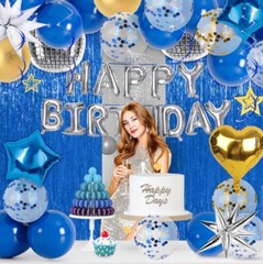 MCPINKY Birthday Party Decorations Dark Blue Gold Happy Birthday Banner Confe…