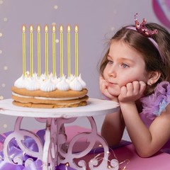 BEAN LIEVE 30-Count Gold Long Thin Metallic Birthday Candles, Cake