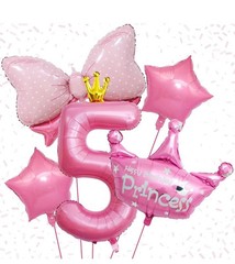 7PCS Set Princess Peach 5th Birthday Decoration Backdrop Big Foil B…