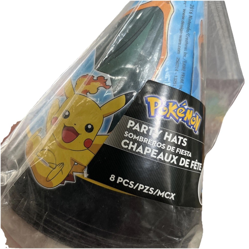 2014 8 Pokemon Party Hats w/Charizard, Pikachu, Meowth Brand NEW Birthday