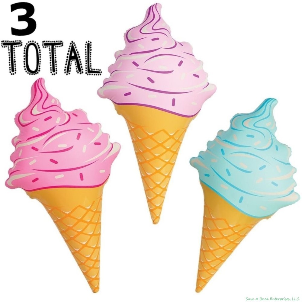 (3) Inflatable Ice Cream Cones ~ 36″ Inches ~ Birthday Party Wonka CandyLand Set