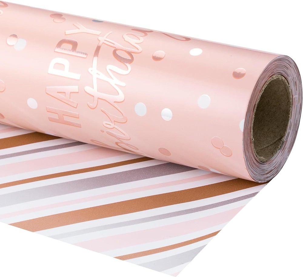 LeZakaa Reversible Birthday 1 Count (Pack of 1), – Metallic Pink