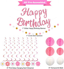 Birthday Decorations, NO DIY, Pre-Strung Happy Birthday Banner with Honeycomb Ba