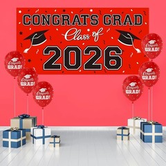 Stunning Red Plastic Graduation Banner – 2026 Class Party Essential 65″ x 32.7″