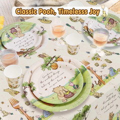 Classic Winnie Bear Baby Shower Decorations Plates Set, Neutral Vintage Pooh Oh