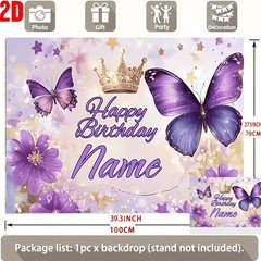 1x Custom Happy Birthday Backdrop Banner Custom Photo Butterflies Floral Print♪