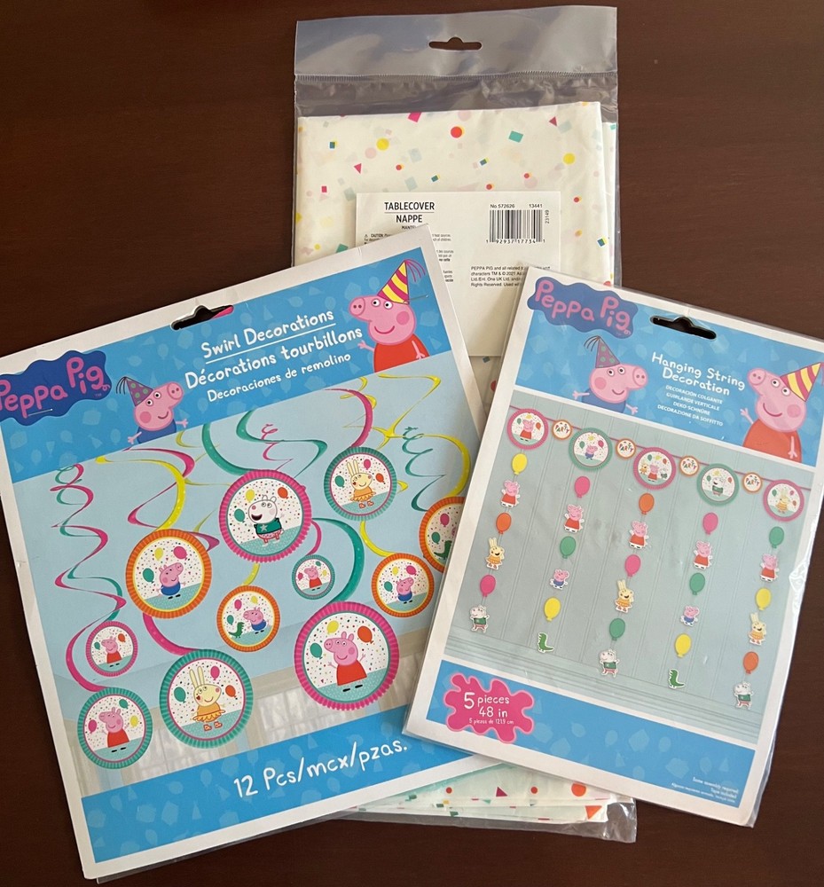 New Peppa Pig Party Swirl and String Hanging Decorations & Plastic Tablecloth