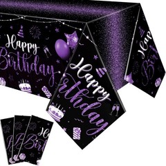 3 Pcs Oilproof Birthday Table Covers in Black Purple – Perfect for Parties!