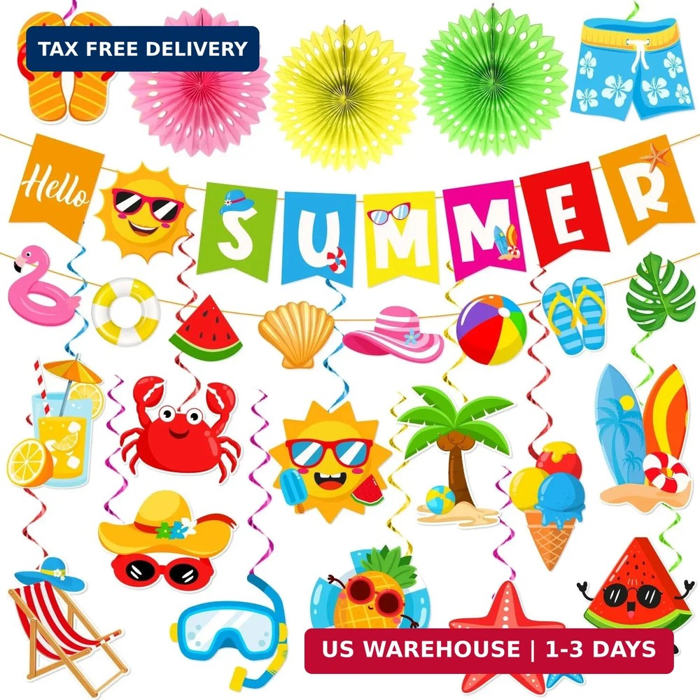 Summer Decorations, Beach Party Decorations includes Hello Summer Banner Beach G