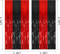 10 Pack Black and Red Party Backdrop Streamers Decorations Foil Fringe Curtains
