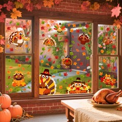 Thanksgiving Decorations Window Clings, 4 Sheets Large Size Orange