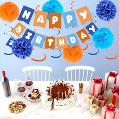 Orange Blue Birthday Decorations Set for Boys Men Women, Happy Birthday Banner