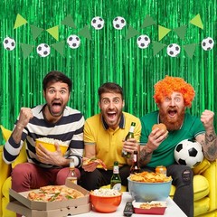 Green Party Decorations Tinsel Curtains, 4 Pack 3.2×8.2 FT Extra Long, Green