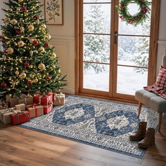 2×4 Non-Slip Entryway Area Rugs: Washable Stain Resistant Kitchen 2×4, Blue