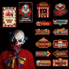 Harloon 18 Pcs Circus Party Signs Halloween Sign Red, White, Blue
