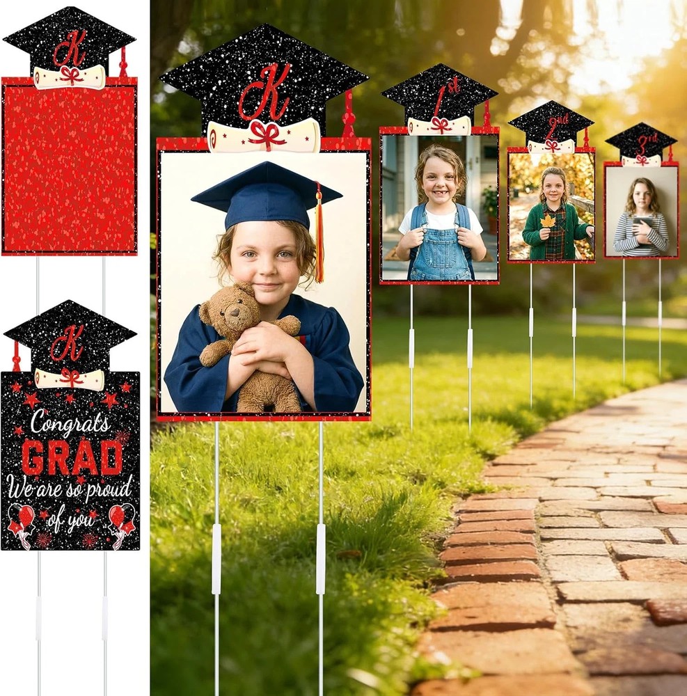13 Pcs 37″ K-12 Graduation Photo Yard Signs with Stakes, Double-Sided Class of 2