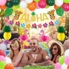 Tropical Luau Party Decorations Set – Hawaiian Aloha Summer Beach Party Suppl…