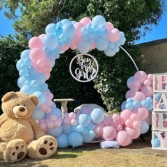 Gender Reveal Balloon Arch Kit with 6 Pink and Blue Confetti Poppers