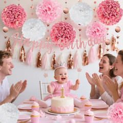 Pink Rose Gold Birthday Party Decorations Set, Rose Gold Glittery Dots Star Garl