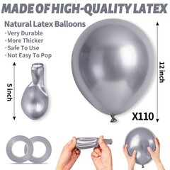 110pcs Metallic silver Balloons, Metallic silver Latex Balloons 12 inch, silv…