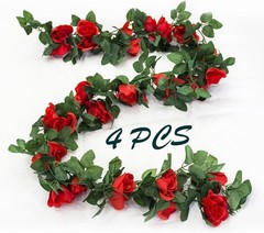 4 Pack Artificial Rose Vine Garland Fake Roses Flowers Plants Vines Hanging