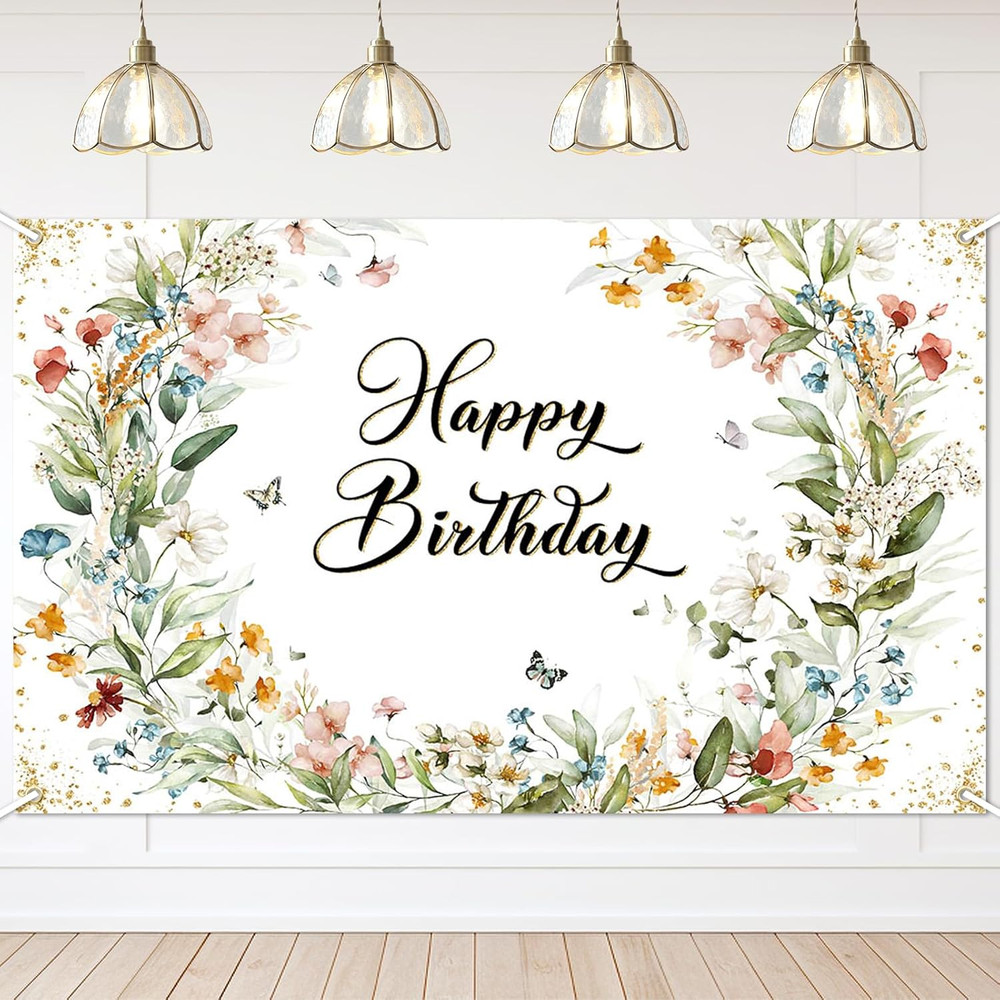 Avezano Floral Birthday Backdrop for Girls Spring Butterfly Happy Birthday Photo
