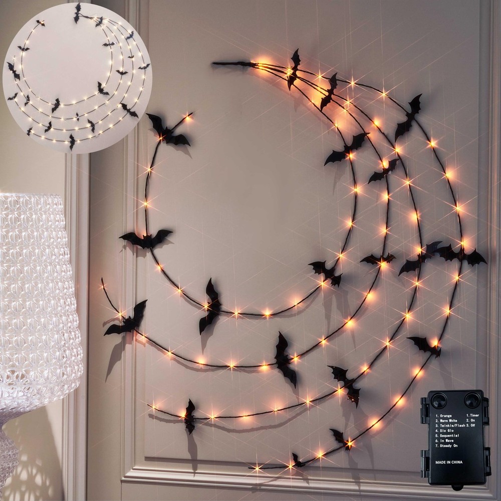 Halloween Garland with Lights 6FT 80 Orange and Warm White Fairy Lights, Ligh…