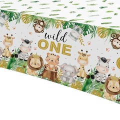 Safari Wild One Birthday Decorations Boy Tablecloth, 3Pcs Disposable Zoo