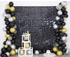 Kate Square Black Sequin Backdrop Panels for Party Decoration 12 Pieces.