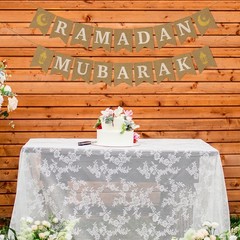 Jute Burlap Ramadan Mubarak Banner with Moon and Star Ramadan Home Mantel Fir…