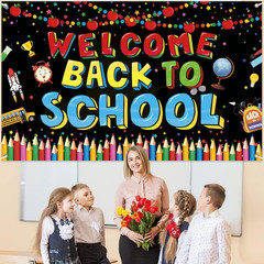 Welcome Back to School Decorations Banner Backdrop Black First Day of School Gar