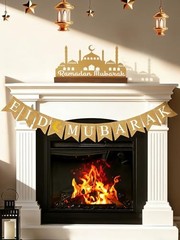 Enlarged 15.7in Metal Ramadan Table Sign – Eid Mubarak Tabletop Hollow Letters
