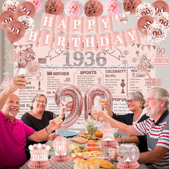 90Th Birthday Party Decorations for Women, Rose Gold Back in 1936 Banner, Rose G