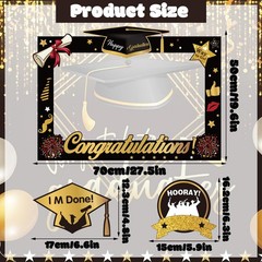 2026 Graduation Photo Booth Props, Black Gold Graduation Photo Prop Frame & G…